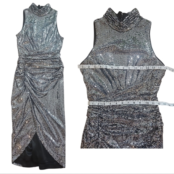NWT Vince Camuto Dress Midi  Silver Metallic Mock Neck Cocktail Woman sz 4 - Picture 4 of 9